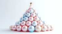 Minimalist Christmas tree made of pink and blue pearl spheres arranged in pyramid shape with golden star on top, modern festive decoration on white background.