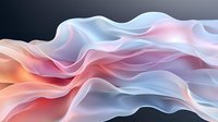 Ethereal flowing waves in soft coral pink and powder blue create abstract fluid motion background with gentle translucent layers and smooth curves.