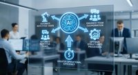 AI artificial intelligence automation concept with digital brain icon and business workflow optimization in modern corporate office environment.