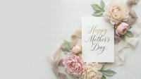 Happy Mother's Day greeting card with soft pink peonies and roses on neutral background for spring celebration and family appreciation.