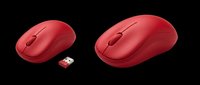 Red wireless computer mouse set with USB receiver, isolated on transparent background. Great for tech clipart, stickers, t-shirt design, and print on demand use.