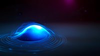 Glowing blue energy sphere with radiating circular waves on dark background creates futuristic sci-fi atmosphere. Abstract light effects for technology concepts.
