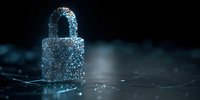 Glowing digital padlock on dark background with network connections, symbolizing cybersecurity and data protection in modern technology environment.