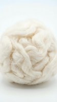 Fluffy ball of natural cream-colored wool roving with soft, wispy fibers ideal for felting, spinning, textile crafts, and fiber art projects.