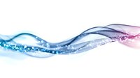 Dynamic flowing waves in blue and pink gradient colors with sparkling particles create elegant motion effect on white background, suitable for modern design projects.