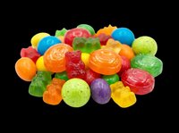 Colorful mixed candy pile with gummy bears and hard candies, isolated on transparent background, ready for stickers, t-shirt design, print on demand, and clipart use.