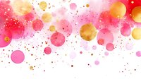 Vibrant pink and gold watercolor bubbles on white background, abstract festive pattern with splashes and dots for celebration designs.