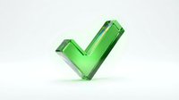 Green checkmark symbol with glossy finish on white background, isolated for web design, presentations and approval concepts.