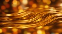 Golden flowing waves with warm bokeh lights creating luxurious abstract background for premium design projects and elegant presentations.