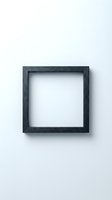 Empty black wooden square frame isolated on white background, casting soft shadow, mockup for art, photo display or wall decor.