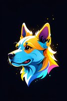 Vibrant artistic portrait of a stylized wolf head with neon blue, orange, and purple colors on black background. Perfect for modern gaming logos, esports teams, or urban streetwear designs.