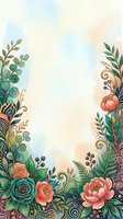Watercolor floral frame with hand-drawn botanical elements, roses, and decorative leaves on soft pastel background. Isolated design for invitations, greeting cards, and creative projects.