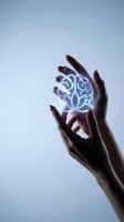 Hands protecting glowing brain hologram symbolizing mental health care, psychology, neuroscience and cognitive wellness concepts for healthcare design.