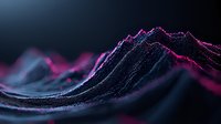 Abstract digital landscape with flowing black waves illuminated by neon pink light against dark background creates futuristic terrain visualization for technology designs.