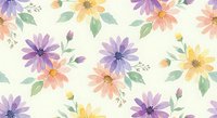 Watercolor floral seamless pattern with purple and yellow flowers on cream background for textile design, wallpaper and wrapping paper projects.