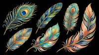 Ornamental feathers with peacock, tribal, and decorative patterns isolated on transparent background. Ready for t-shirt design, clipart, stickers, sublimation, and print-on-demand projects.