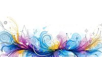 Abstract colorful swirls and flourishes in blue, purple, yellow creating dynamic flowing design on white background for creative projects.