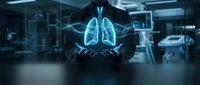 Medical professional displaying holographic lung anatomy in modern healthcare facility for respiratory system education and pulmonary health awareness.