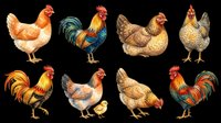 Rooster and hen collection isolated on transparent background, ready for t-shirt design, clipart, stickers, print-on-demand products and sublimation projects.