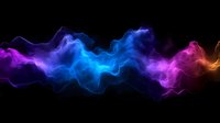 Vibrant colorful smoke waves flowing horizontally against black background, featuring ethereal blend of blue, purple, pink and orange hues creating mystical atmospheric effect.