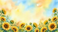 Watercolor sunflower border frame with bright yellow blooms and green leaves on soft pastel background for greeting cards and wedding invitations.