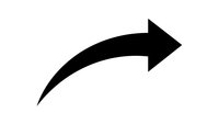 Black curved arrow pointing right isolated on white background for graphic design projects and presentations.
