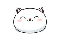 Cute white cat face with pink cheeks and happy expression, isolated on white background for stickers, children's illustrations, and digital designs.