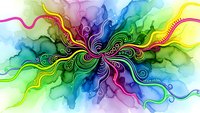 Abstract watercolor rainbow mandala with flowing organic tentacles and intricate swirls on white background. Vibrant multicolored design for meditation art.