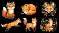 Watercolor fox illustrations in various poses isolated on transparent background, ready for t-shirt design, clipart, stickers, sublimation and print-on-demand projects.
