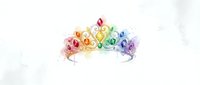 Rainbow gradient princess crown with ornate swirls and gems on transparent background for fantasy designs, fairy tale projects and royal themed graphics.