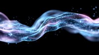 Ethereal flowing waves of blue and purple light with glowing particles create magical energy effect against black background. For fantasy or science designs.
