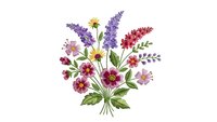Watercolor wildflower bouquet with lavender, daisies and pink blooms on white background. Floral arrangement for wedding invitations and greeting cards.