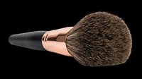 Makeup brush with natural bristles, rose gold ferrule, and black handle isolated on transparent background. Ready for beauty product design, tutorials, cosmetics packaging, print-on-demand merchandise, and digital beauty content.