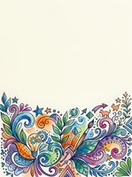 Colorful watercolor doodle border with creative elements, flowers, stars, and art tools on a light background with copy space.