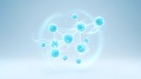 Digital network connection concept with glowing blue nodes and connecting lines on soft gradient background for technology presentations.