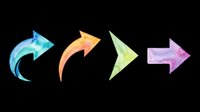 Four colorful watercolor arrows in blue, orange, green, and purple, isolated on transparent background. Great for stickers, t-shirt design, clipart, and print on demand.