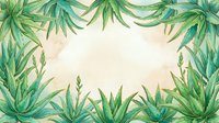 Watercolor aloe vera frame border with lush green succulent leaves on beige background, copy space for text, natural herbal botanical design.