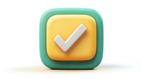 Rounded square check mark icon in yellow and green colors with soft shadows on white background, suitable for app and interface design.