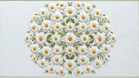 Delicate daisy mandala with white petals and yellow centers arranged in symmetrical circular pattern on light background for decorative design projects.