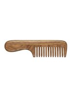 Wooden hair comb with handle isolated on white background, ready for grooming product design, haircare packaging, and salon beauty applications.