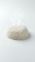 Steaming mound of cooked white rice isolated on neutral background, ready for food and culinary design projects, cooking websites, and restaurant menus.