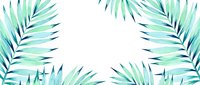 Watercolor tropical palm fronds in shades of green and blue arranged on white background, isolated and ready for design use on textiles and graphics.
