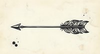 Hand-drawn arrow with feather fletching on vintage textured paper background. Rustic bohemian design element for tribal decorative projects and crafts.