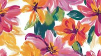 Vibrant watercolor floral pattern with pink, orange and yellow blooms, green leaves on white background. Seamless repeat design for fabric, wallpaper and surface patterns.