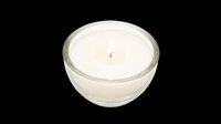Lit white candle in a clear glass bowl, isolated on transparent background, ready for t-shirt design, stickers, clipart, print on demand, and sublimation projects.