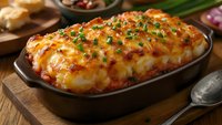 Homemade cheese enchiladas with melted cheddar in cast iron skillet, garnished with fresh chives and served with traditional Mexican sides on rustic wooden table.