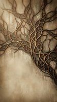 Intricate golden tree branches with organic flowing lines on textured sepia background for artistic wall decor and nature-inspired design projects.