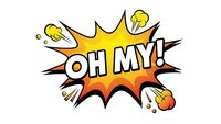 Comic book explosion bubble with OH MY text in retro pop art style. Colorful burst speech balloon for surprise reactions and exclamations in vintage design.