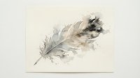Watercolor feather with ink splashes on neutral background for artistic projects and nature-themed designs.