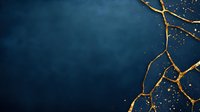 Golden cracked texture on dark blue background with glowing particles. Abstract luxury pattern with gold veins and sparkles for elegant design projects.